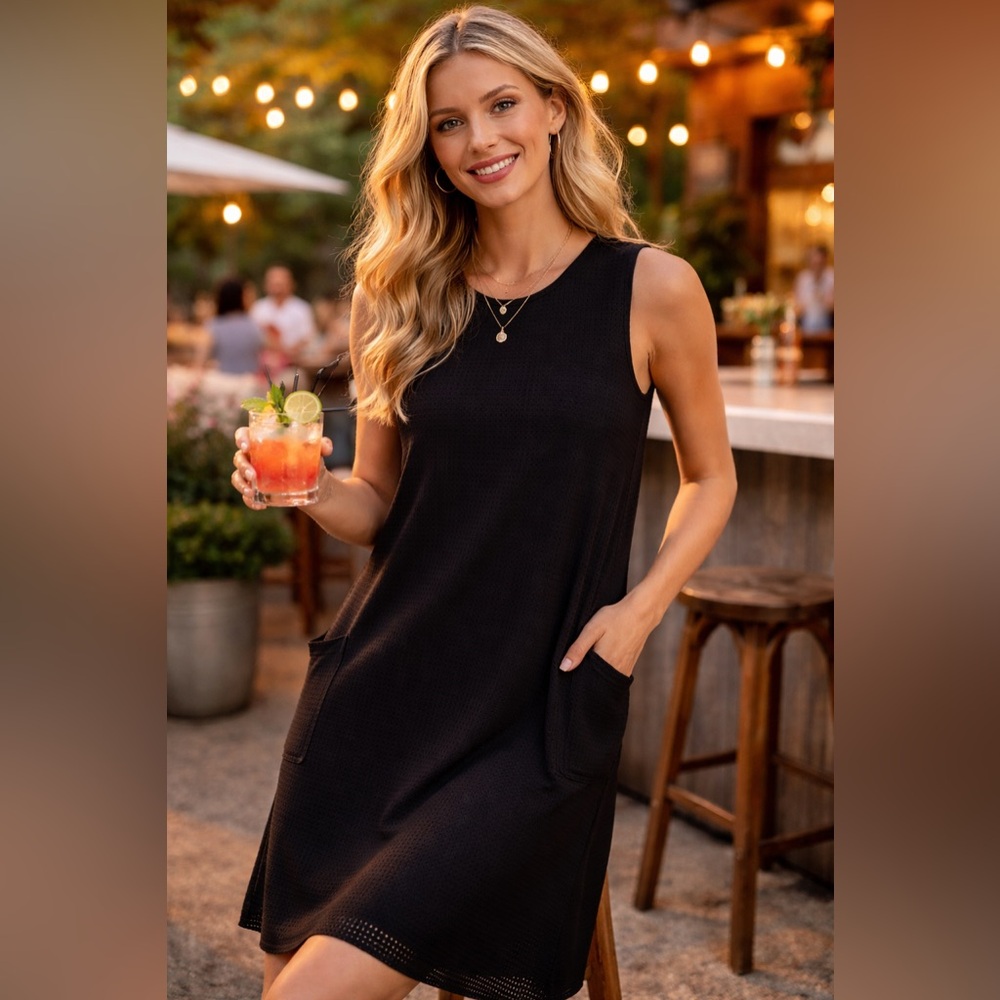Periphery Made in Canada Sleeveless Black Midi Summer Shift Dress